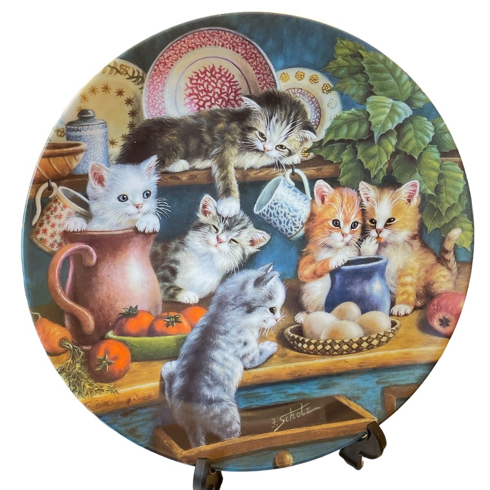 Kitchen Capers Collector Plate Litter Rascals Jurgen Scholz Cats Kittens 8 1/4"